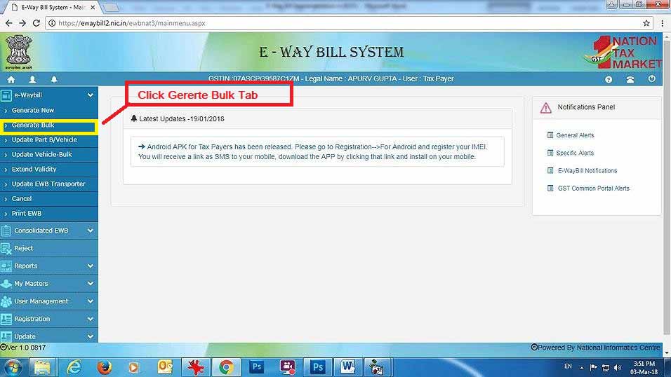 E-Way Bill à Generate Bulk option