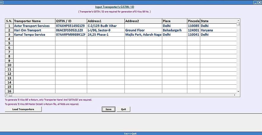 Input Transporter GSTIN /ID Screenshot